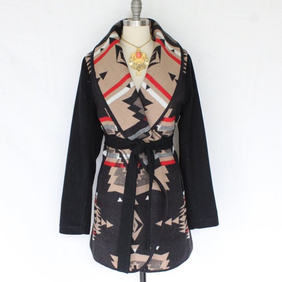 Pendleton wool blanket tribal Aztec southwest tribal wrap jacket coat cardigan - Picture 4 of 10